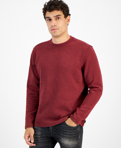 Guess Men's Two Tone Crewneck Long Sleeve Waffle Knit Sweater In Burgundy Shade