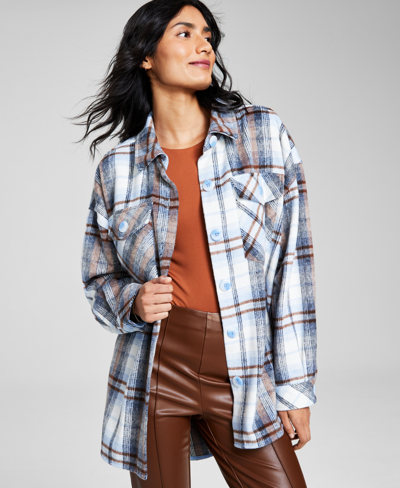And Now This Women's Dropped-shoulder Plaid Shacket In Blue Plaid