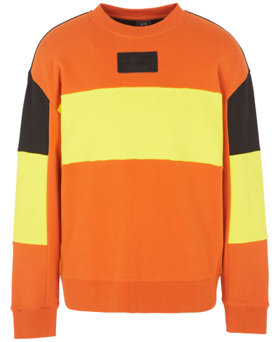 A X Armani Exchange Men's Colorblocked Crewneck Sweatshirt In Ember Orange/cyber Yellow