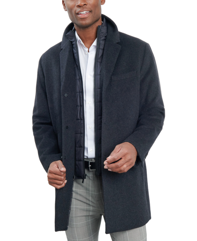 London Fog Men's Wool-blend Overcoat & Attached Vest In New Charcoal