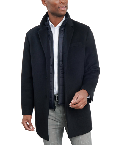 London Fog Men's Wool-blend Overcoat & Attached Vest In Black
