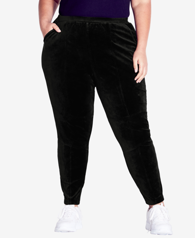 Avenue Plus Size Velour Panel Pull On Pants In Black