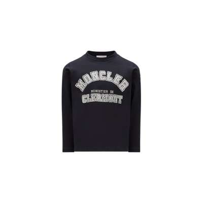 Moncler Kids' Sequin Logo Long Sleeve T-shirt Black In Noir