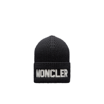 Moncler Collection Embroidered Logo Wool Beanie Black In Noir