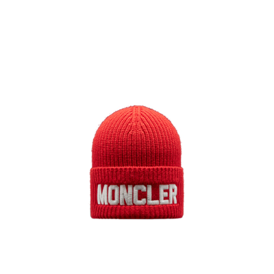 Moncler Collection Embroidered Logo Wool Beanie Red In Rouge