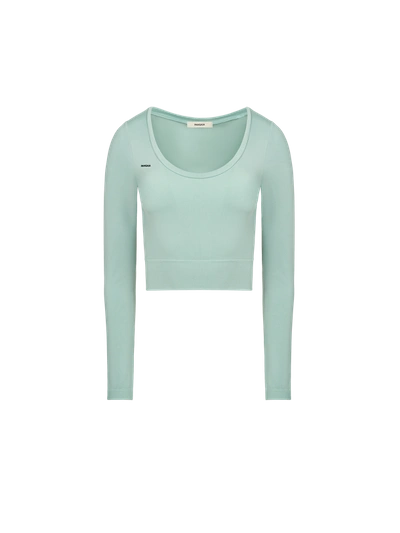 Pangaia Women's Plant-stretch Long Sleeve Cropped Top — Eucalyptus Blue L