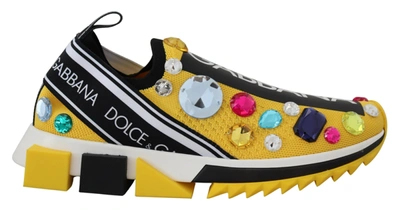 Dolce & Gabbana Yellow Sorrento Crystals Trainers Shoes