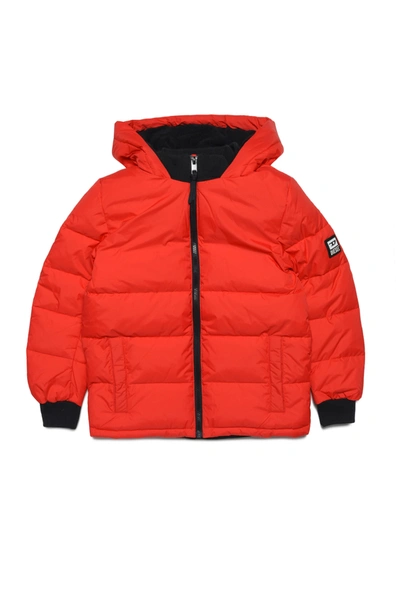 Diesel Kids' Logo-print Hooded Padded Jacket In Red