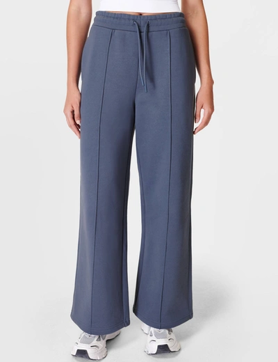 Sweaty Betty Womens Navy Blue Sand Wash Wide-leg Stretch-recycled Polyester Blend Jogging Bottoms