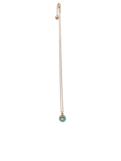 Versace Gold Brass Medusa Necklace In Blue
