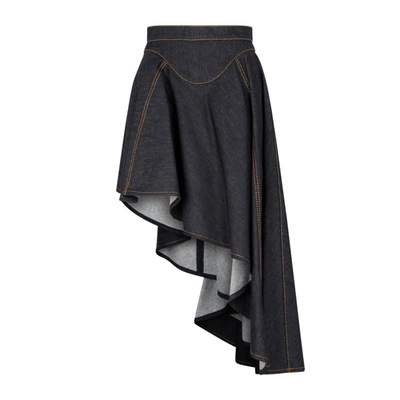 Alexander Mcqueen Blue Cotton Denim Skirt In Dark Rinsed