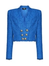 Balmain Collarless Tweed Double-breasted Crop Jacket In Red