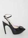 Roger Vivier Viv' Choc Lacquered Buckle Slingback Pumps In Patent Leather In Black