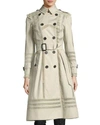 BURBERRY LACE-TRIM DOUBLE-BREASTED TRENCHCOAT,PROD129260765