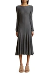 Khaite Dany Long Sleeve Merino Wool Sweater Dress In Sterling