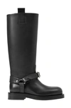 Burberry Women Leather Saddle Tall Boots In Black