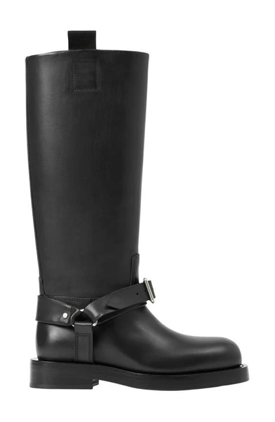 Burberry Saddle Knee-high Leather Boots In Black