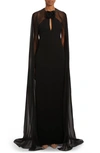 VALENTINO VALENTINO CAPE OVERLAY CADY COUTURE GOWN
