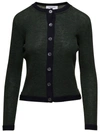 Thom Browne Crew Neck Cardigan W/ Contrast Trims In Wool Rib In Green