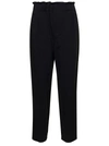 PLAIN BLACK CARGO PANTS WITH GATHERED WAIST IN LINEN BLEND WOMAN
