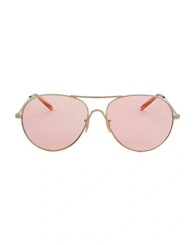 Oliver Peoples Women's Rockmore Aviator Sunglasses, 58mm In Gold/pink Wash Solid