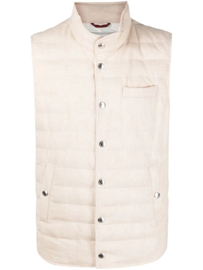 Brunello Cucinelli Feather-down Padded Gilet In Beige
