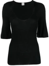By Malene Birger Scoop-neck Ribbed-knit T-shirt In Black