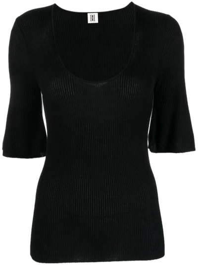 By Malene Birger Scoop-neck Ribbed-knit T-shirt In Black