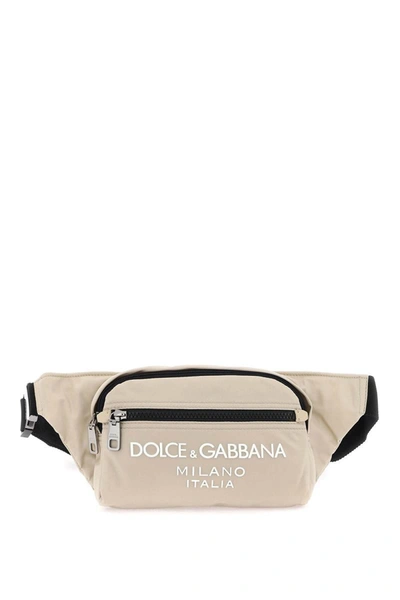 Dolce & Gabbana Nylon Beltpack Bag With Logo In Beige