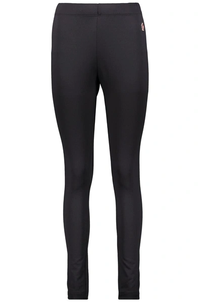 Moncler Brand-embossed Slim-fit High-rise Stretch-woven Leggings In Black