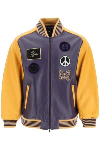 Needles Bomber In Viola Leather In Multi-colored