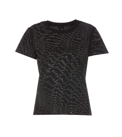Pinko Metallic Effect Cotton T-shirt In Black