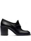 PRADA PRADA BLOCK-HEEL BRUSHED-LEATHER LOAFERS