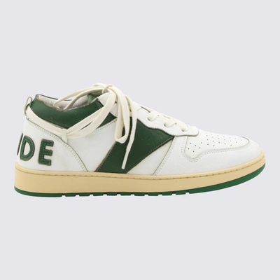 Rhude White And Hunter Green Leather Sneakers In White/hunter Green