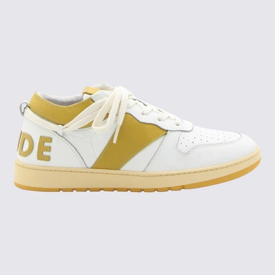 RHUDE RHUDE WHITE AND MUSTARD LEATHER SNEAKERS