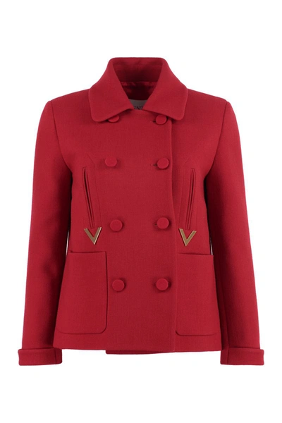 Valentino Double-breasted Embellished Wool-blend Jacket In Red