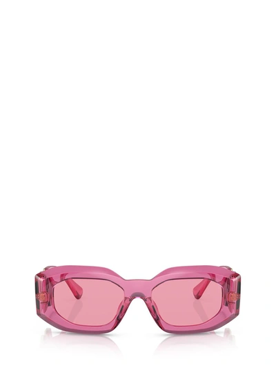 Versace Eyewear Rectangular Frame Sunglasses In Pink Transparent