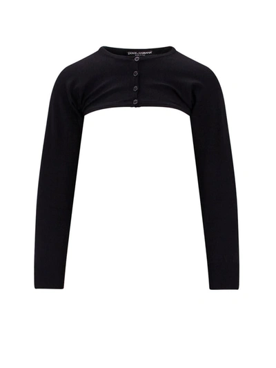 Dolce & Gabbana Quarter-length Sleeve Cropped Cardigan In Nero