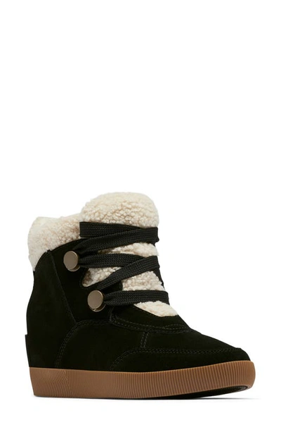 Sorel Out N About Wedge Sneaker Booties In Black,white