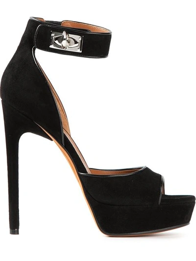 Givenchy Shark Lock Cutout Suede Platform Sandals In Black