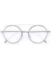 THOM BROWNE MATTE SILVER TITANIUM OPTICAL GLASSES WITH CLEAR LENS,TB10812039957