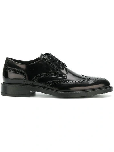 Tod's Almond Toe Brogues In Black