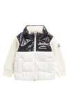 Moncler Kids' Mixed Media Cardigan Down Puffer Jacket In Ivory/ Navy