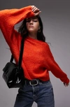 Topshop Knit Boxy Boucle Sweater In Orange