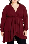 City Chic Sibara Long Sleeve Tunic Top In Ruby
