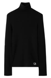 BURBERRY EQUESTRIAN KNIGHT PATCH WOOL BLEND RIB TURTLENECK SWEATER