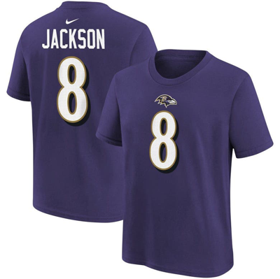 Nike Kids' Big Boys  Lamar Jackson Purple Baltimore Ravens Player Name And Number T-shirt