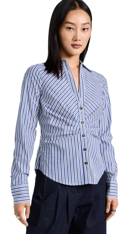 Veronica Beard Joelle Ruched Cotton Shirt In Multi