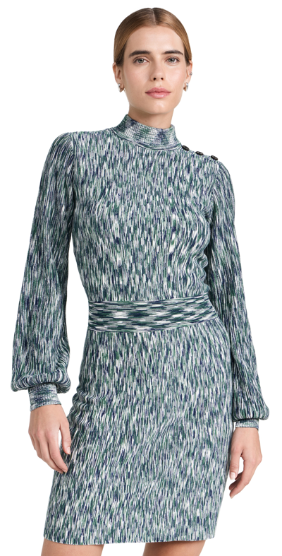Shoshanna Molly Blouson-sleeve Mock-neck Mini Dress In Green