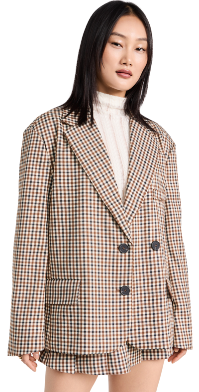 Moon River Plaid Tailored Blazer In Beige Multi